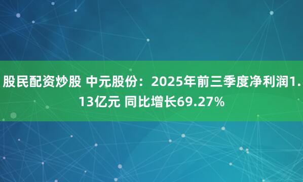 股民配资炒股 中元股份：2025年前三季度净利润1.13亿元 同比增长69.27%